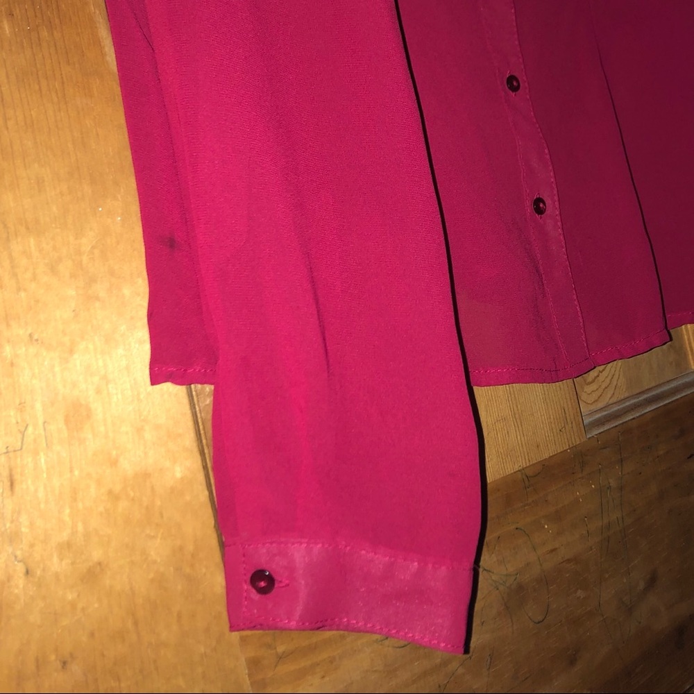 Red Mesh Flowy Cinched Button Down - image 5